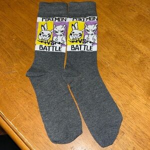 Pokemon Battle Gray White Yellow Purple Black Socks With Pikachu and Mew